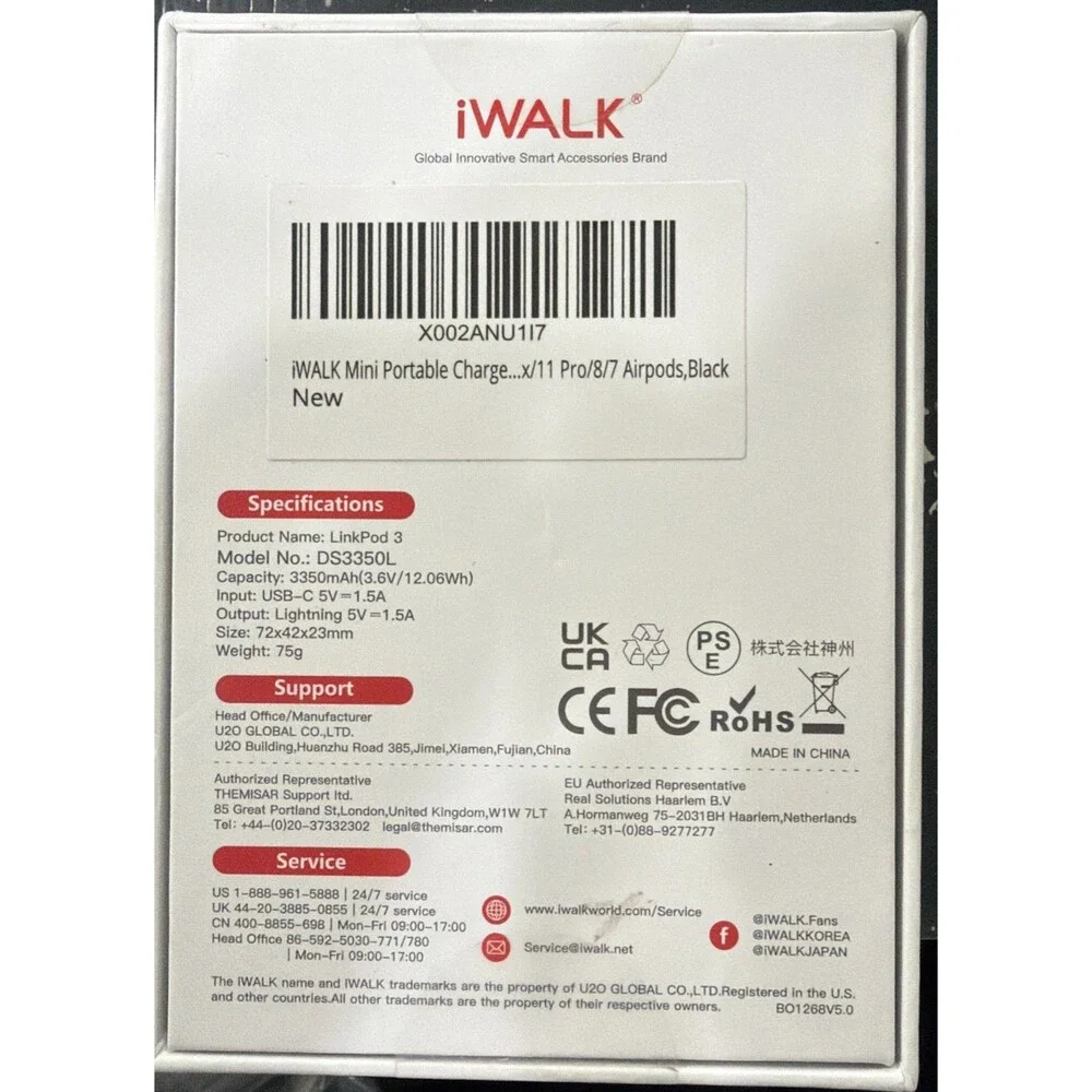 New -- iWALK Portable Charger, LinkPod 3 Pro MFI certified 3500mAh Power Bank